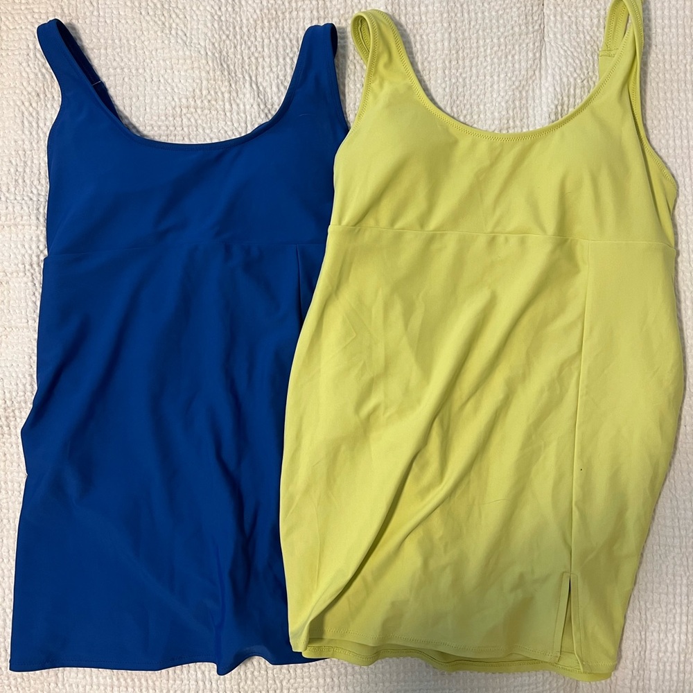 Old Navy Women's Swimdress swim suit bundle of two, Blue and lime green/yellow